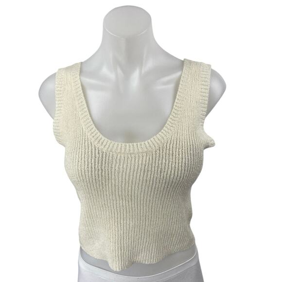 Rolla's Cream White Rib Knit Sleeveless Cami Camisole Crop Sweater Tank Top Sz L - Picture 1 of 4